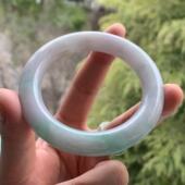 缅甸天然A货翡翠手镯紫色绿飘花圆条手镯11.7 55mm一物一证 11.7