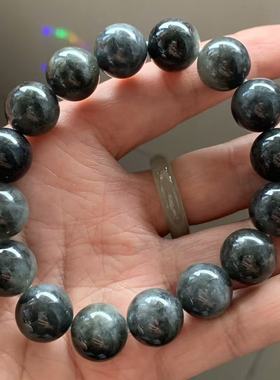 缅甸翡翠手串天然A货黑色乌鸡手串卡13.5mm翡翠圆珠手链一物一证