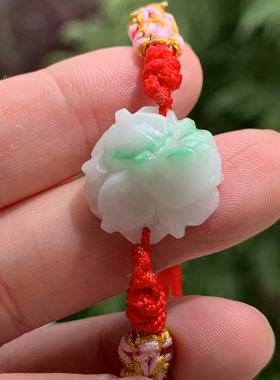 缅甸A货翡翠手牌浅绿色白底青飘花雕花手牌花开富贵手牌一物一证