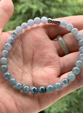 缅甸玉缅甸A货翡翠手串烟紫色底蓝色飘花圆珠小手串7mm一物一证