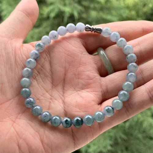 缅甸翡翠手串烟紫色底蓝飘花7mm