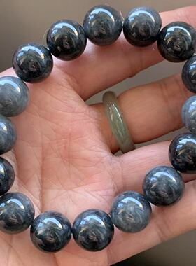 缅甸玉缅甸A货天然翡翠黑色乌鸡卡13.4mm圆珠手串手链一物一证