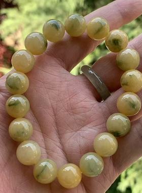 缅甸玉缅甸A货翡翠手串黄翡黄色蓝色飘花小手串12mm一物一证