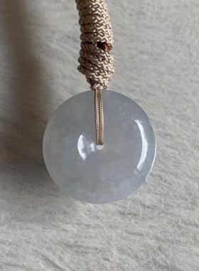 缅甸天然A货翡翠吊坠白色蓝色翡翠平安扣挂件22.8/6mm一物一证