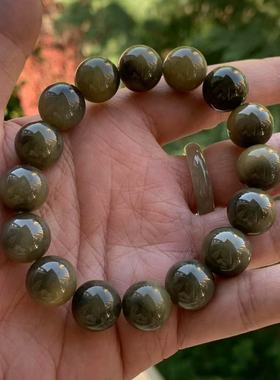 缅甸A货翡翠手串黄翡黄色黑色黑乌鸡翡翠圆珠手串13.5mm一物一证