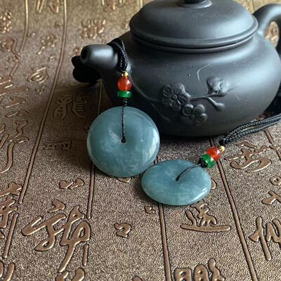 缅甸翡翠油青冰透深绿平安扣吊坠