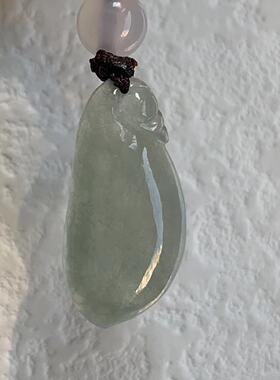 缅甸天然翡翠吊坠白色晴底色冰种起胶福瓜葫芦叶子佛公如意挂件