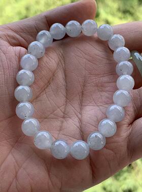 缅甸玉缅甸A货翡翠手串白色淡蓝紫色飘黑乌鸡白月光小手串8.6mm