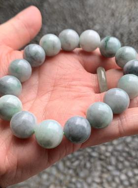 缅甸翡翠手串天然A货乌鸡飘绿花手串灰黑色手串翡翠手串13.5mm