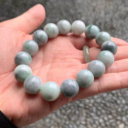 缅甸翡翠手串黑乌鸡飘绿花手串