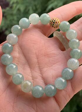 缅甸天然A货翡翠手串冰起胶蓝色翡翠圆珠小手串10.3mm一物一证