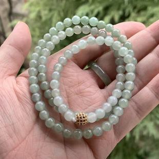 缅甸玉缅甸天然A货翡翠项链老坑料糯冰浅绿色项链6.4mm一物一证