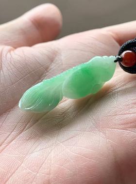 缅甸天然翡翠吊坠A货果绿色鱼年年有余连年有余绿色小鱼吊坠挂件