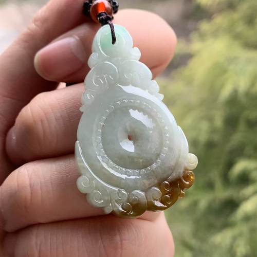 缅甸翡翠三彩飘花时来运转挂件