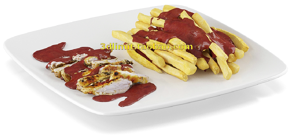 牛排薯条番茄酱模型obj带贴图适用于3dmax c4d maya 犀牛sketchup