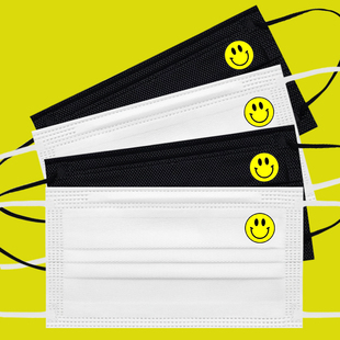 微笑笑脸一次性口罩三层防尘防雾霾男女潮款时尚黑色白色印花可爱