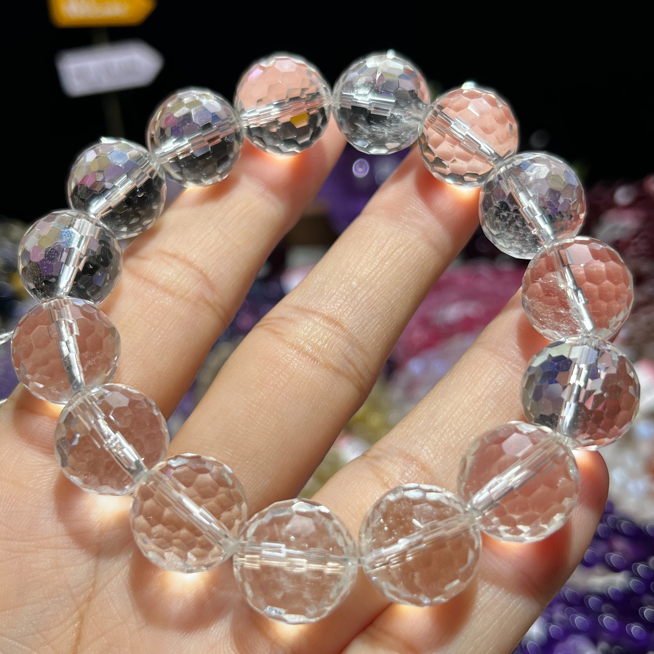 NO.3281天然白水晶刻面手链14mm59.6g