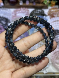 NO.7800天然黑爆闪海蓝宝三圈手链5.6mm25.3g