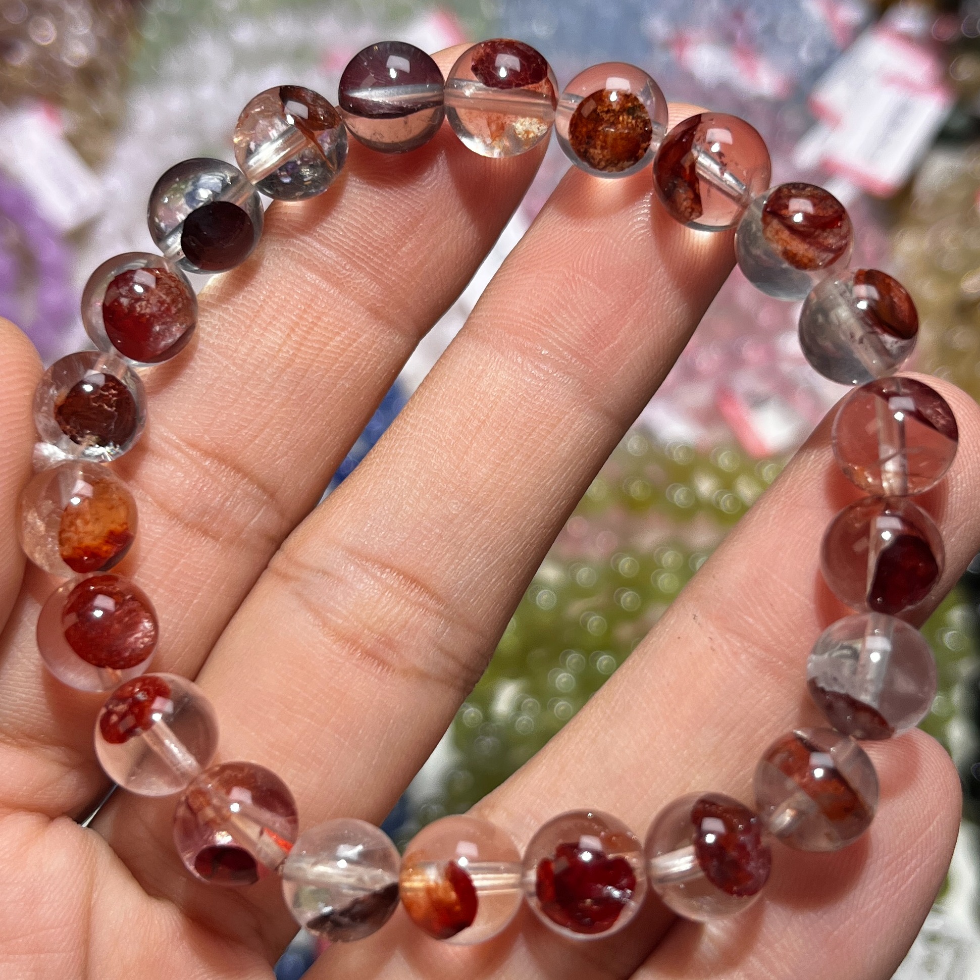 NO.3703天然红胶花手链8.5mm19.5g