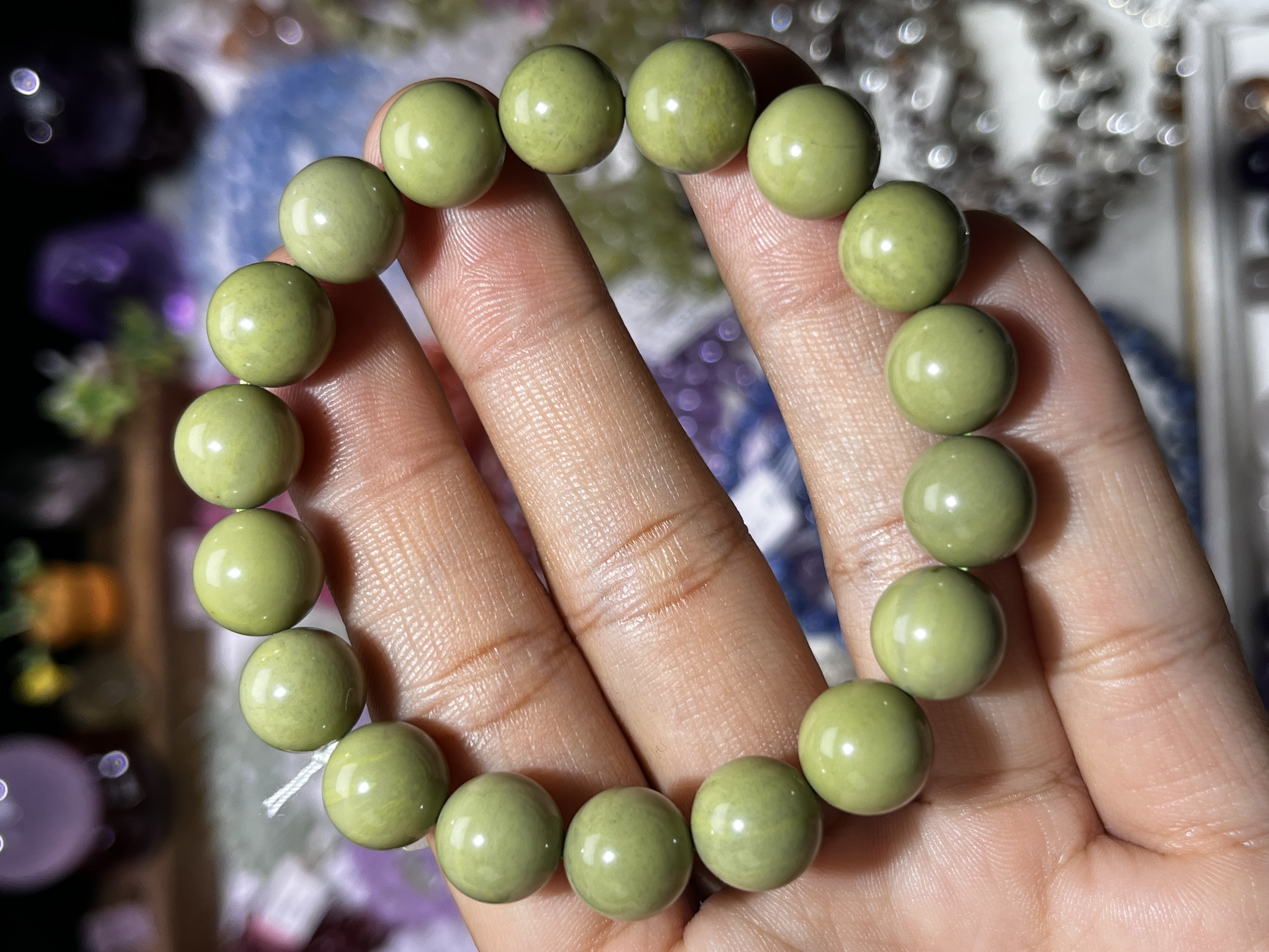 NO.5285天然抹茶绿阿拉善玛瑙手链10.5mm31.8g