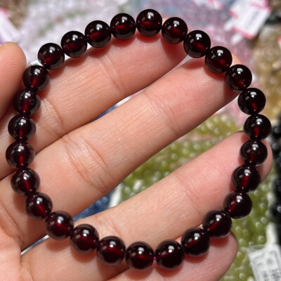 NO.3716天然酒红石榴石手链6.7mm16g