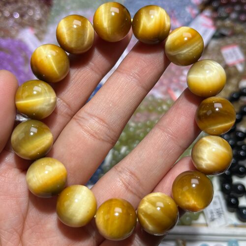 NO.3717天然金虎眼石手链14mm58.3g