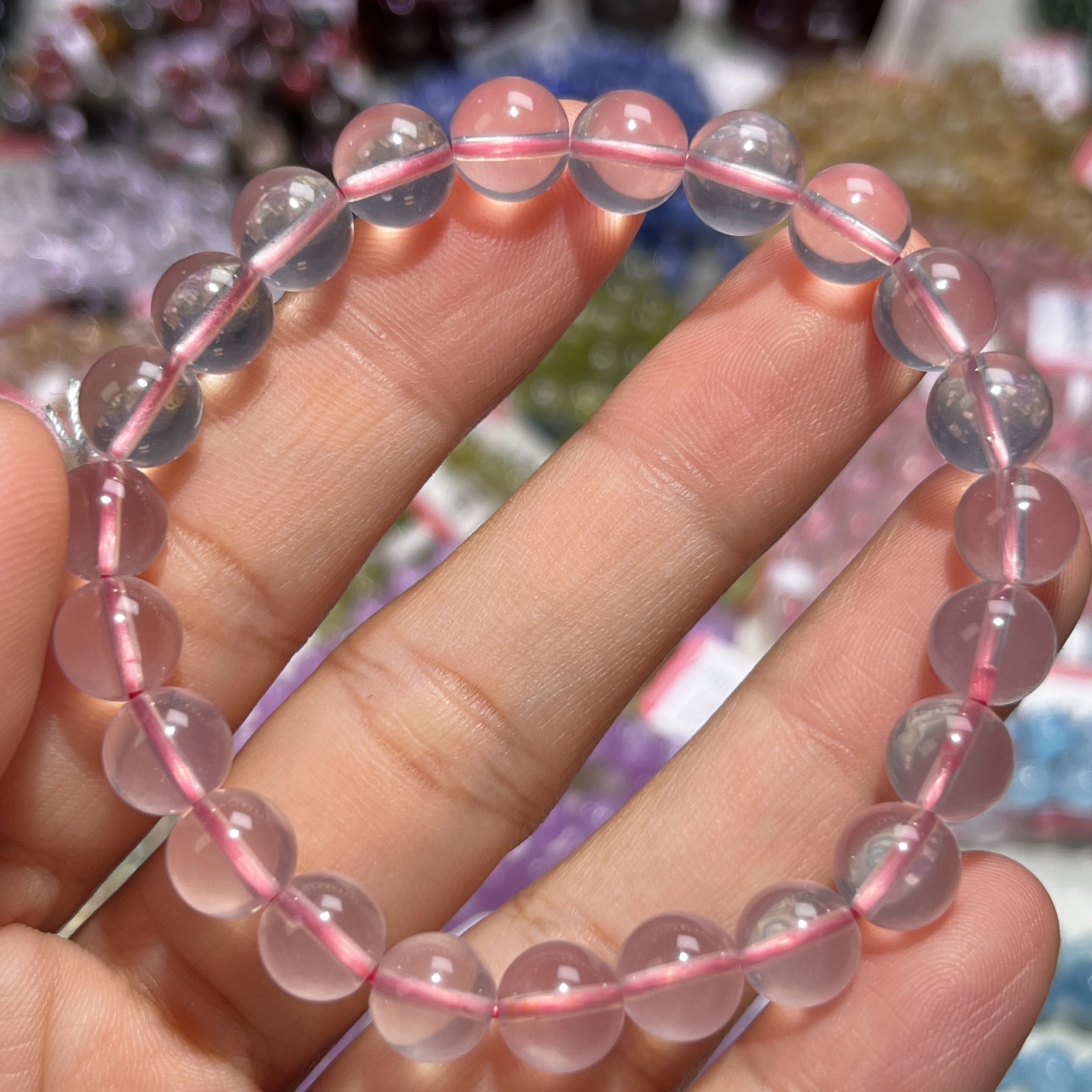 NO.3770天然星光粉晶手链8mm17g