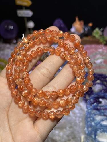 NO.9055天然金太阳石三圈手链6mm29.7g