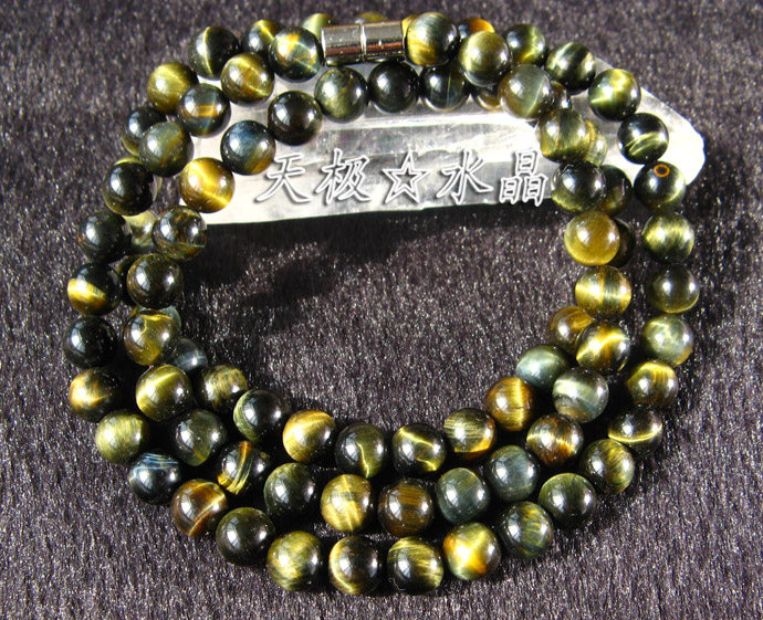 精美天然黄蓝虎眼石多圈手链长52cm可绕手3圈也可作项链~水晶包邮