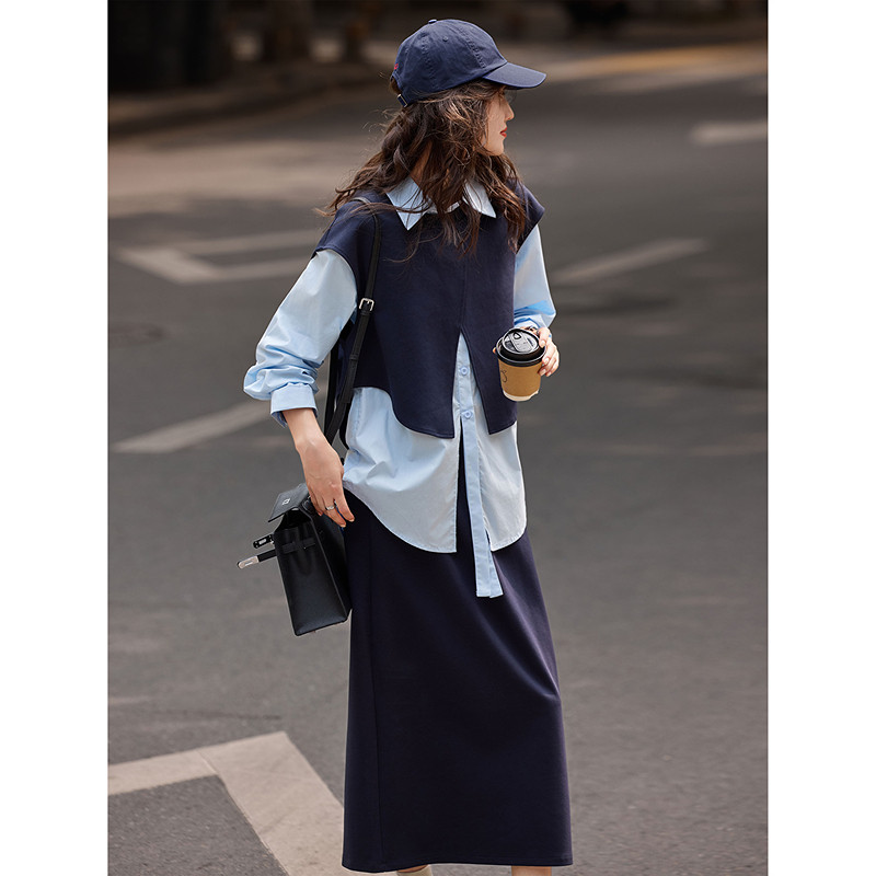 苏醒的乐园纯棉衬衫上衣半身裙2026春季新款气质撞色套装女