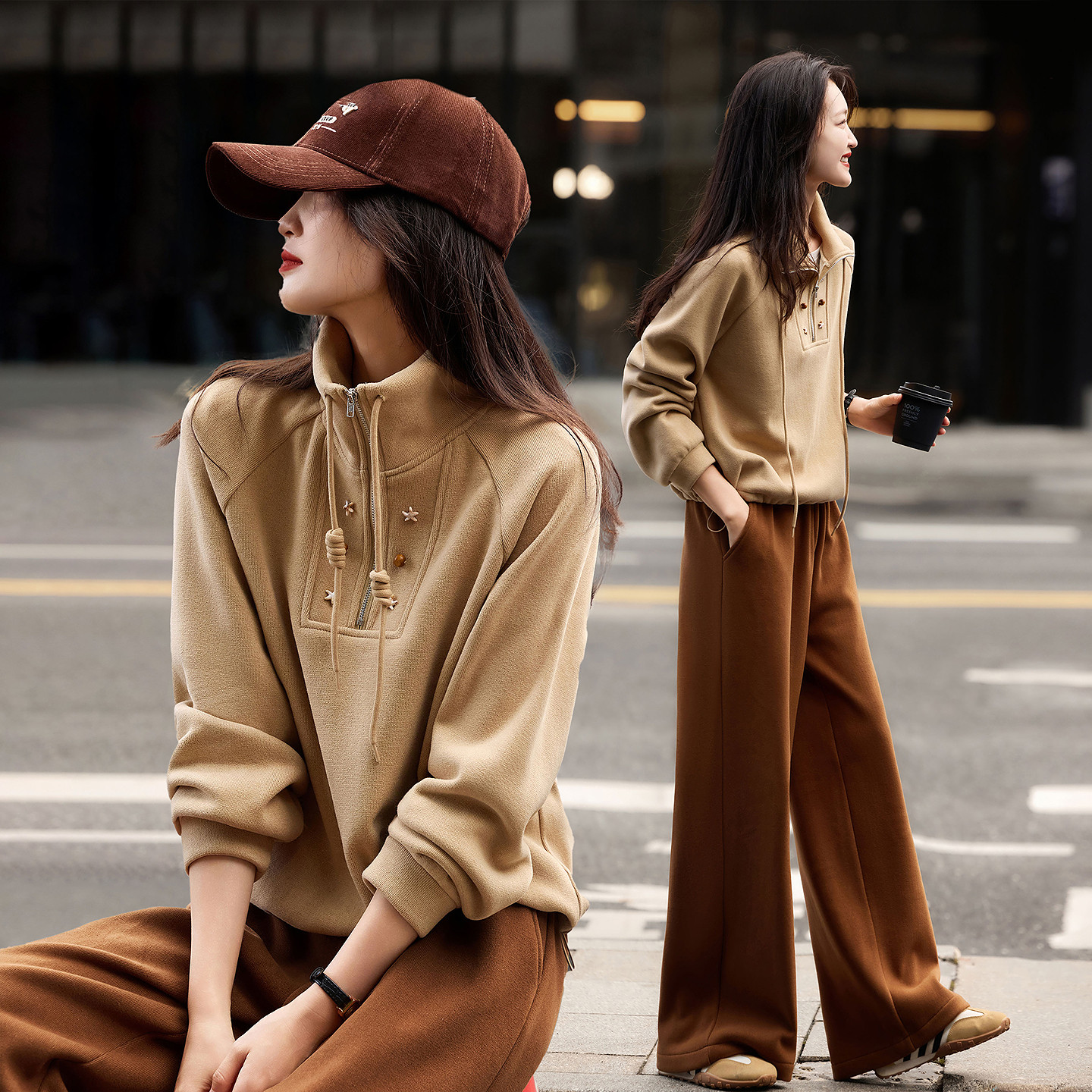 翻领套头卫衣长裤套装女年冬季新款女装两件套,女装/女士精品,时尚套装,淘宝优惠券,粉丝福利购,淘宝优惠卷