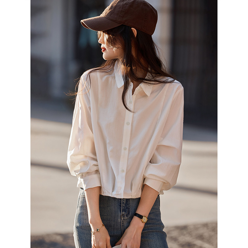 苏醒的乐园2026春季新款短款莱赛尔长袖白衬衫上衣女