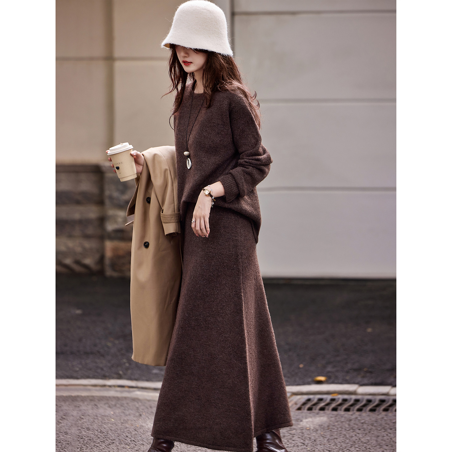 条纹披肩毛衣针织半裙套装女年冬季新款女两件套,女装/女士精品,时尚套装,淘宝优惠券,粉丝福利购,淘宝优惠卷