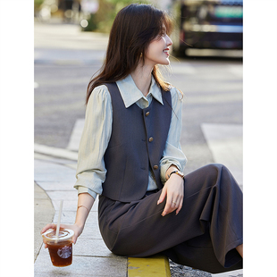 西装 新款 马甲西裤 2025春季 三件套装 雪纺衬衣长袖