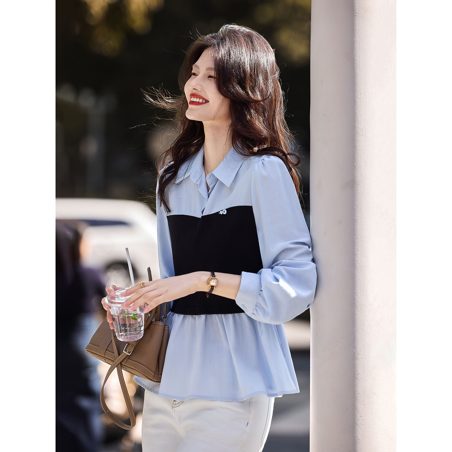 2026年春季新款假两件长袖衬衫SXCS26022