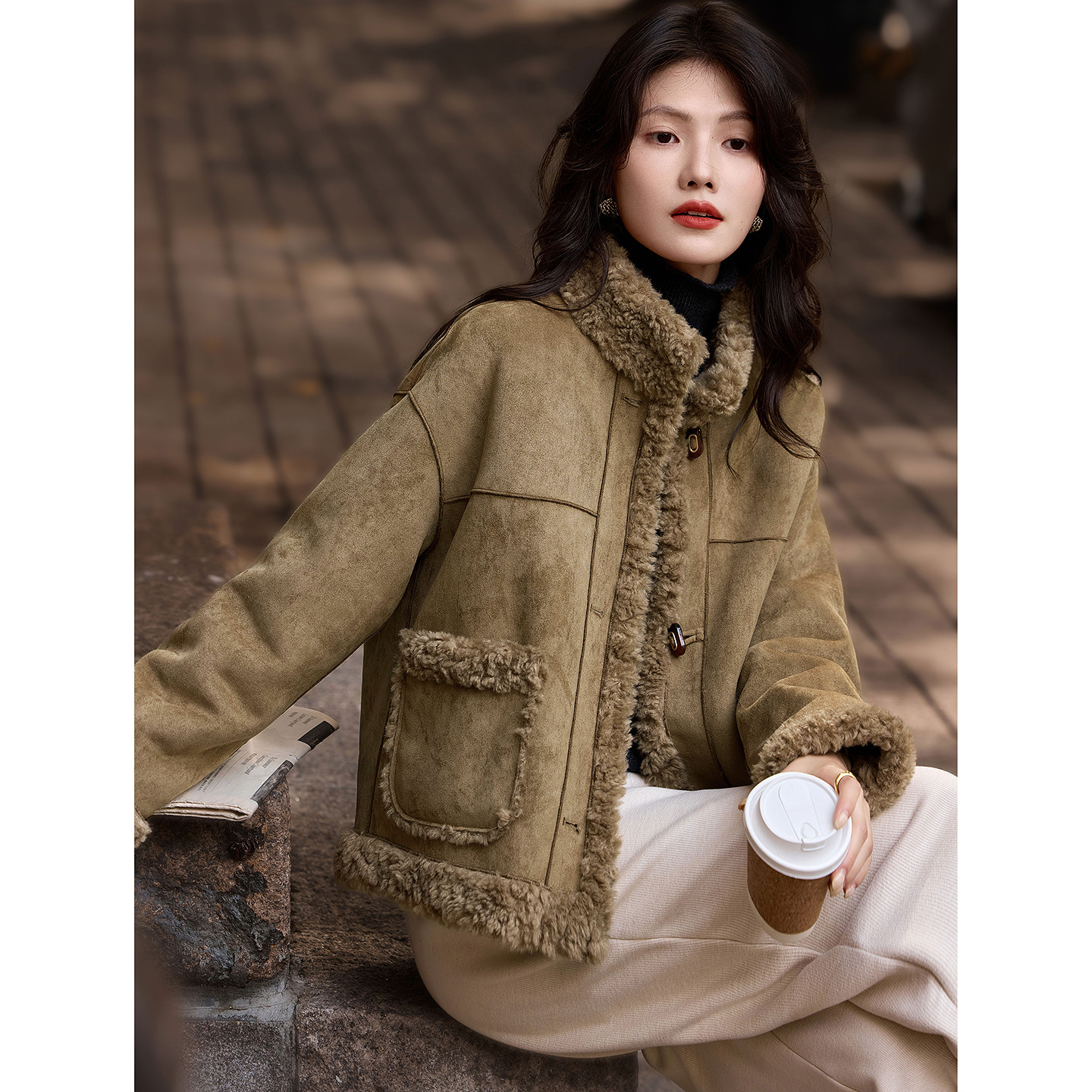 仿羊羔毛拼接皮草外套女年冬季新款皮毛一体上衣女,女装/女士精品,皮草,淘宝优惠券,粉丝福利购,淘宝优惠卷