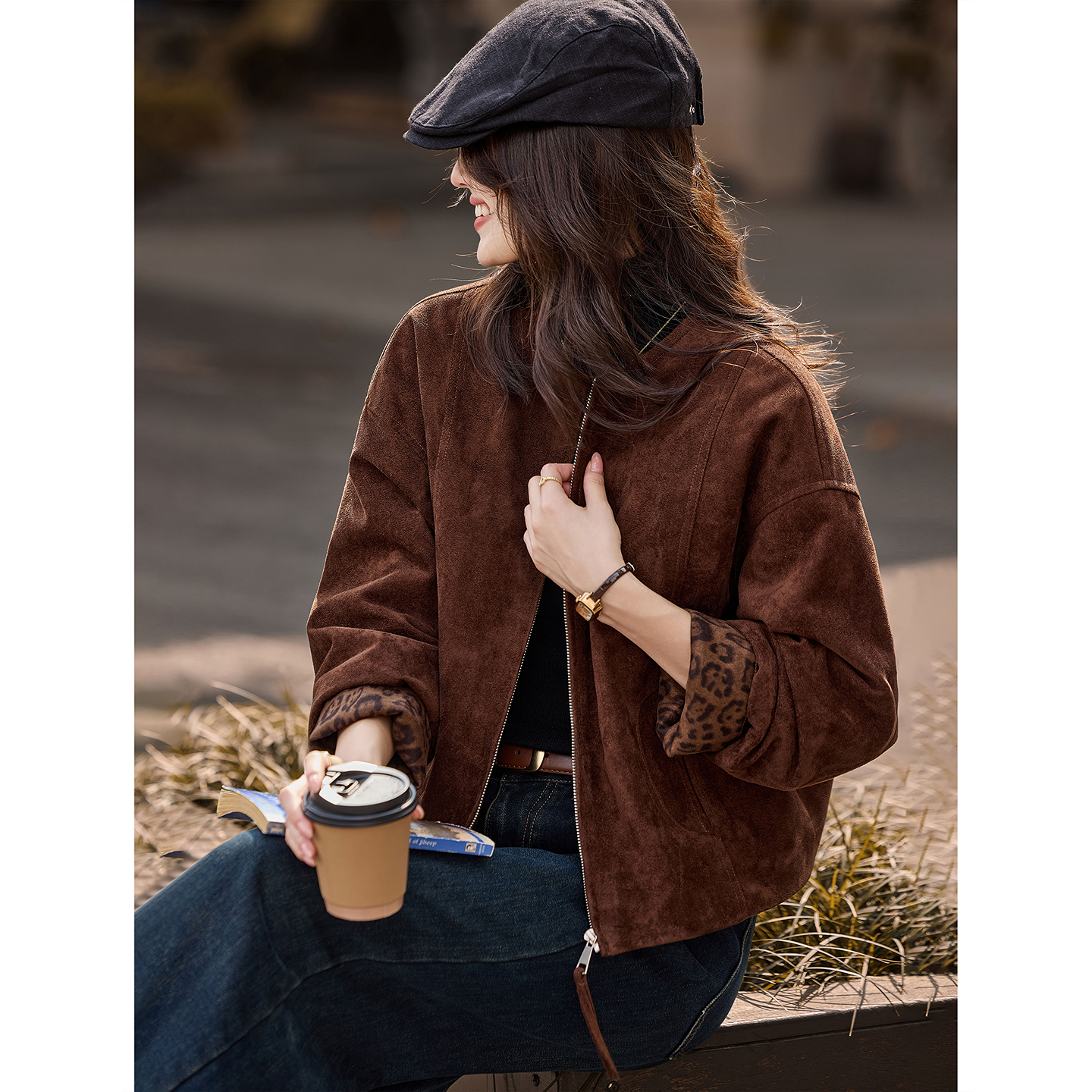 苏醒的乐园复古圆领夹克外套2025年冬季新款仿麂皮上衣女