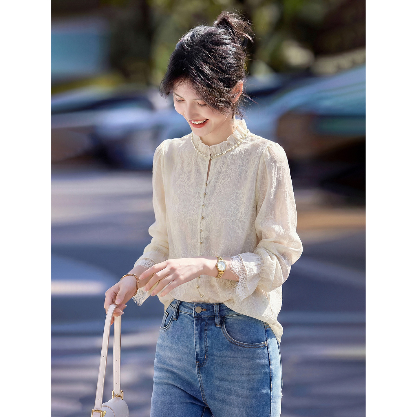 2026年春季新款蕾丝花边长袖衬衫SXCS26042