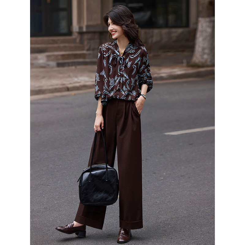 飘带印花2025年秋季新款设计感长袖衬衫长裤套装女装SXTZC25187