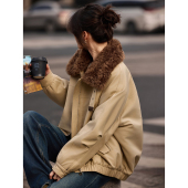 翻领皮草外套女年冬季 加绒厚外衣女 新款