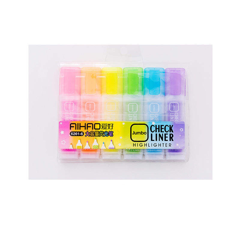 文具 6色装小清新 韩国款创意学生奖品 大容量荧光笔6合1套装爱好