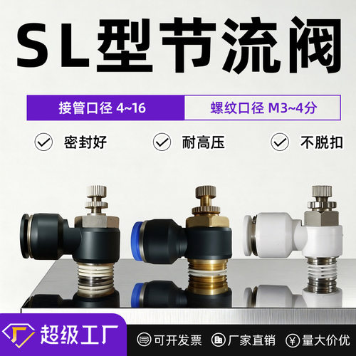 SL气动气管快速白接头调速阀SL4/6/8/10/12气缸M5-01可调02快接