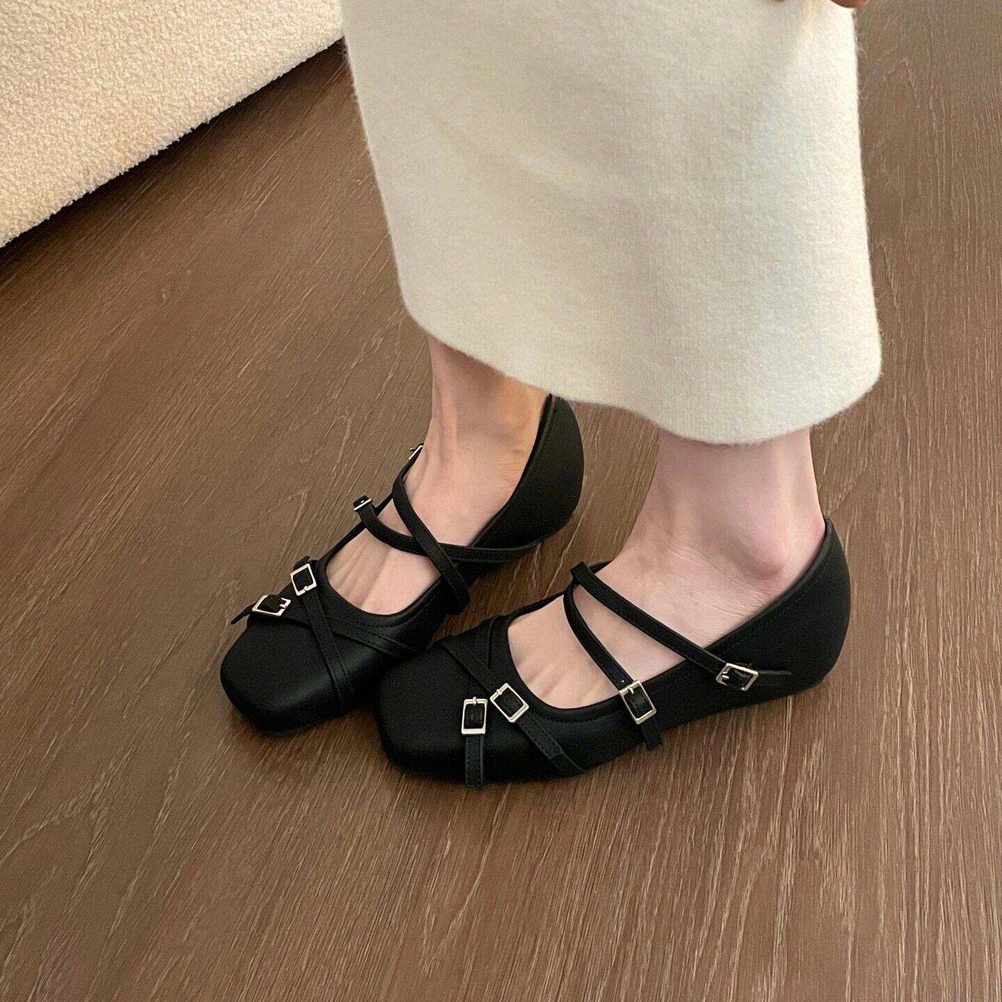 方头运动休闲芭蕾舞鞋女平底单鞋