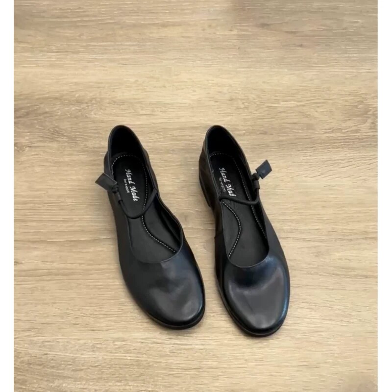香港舒适真皮软底浅口玛丽珍鞋女式秋冬季新款复古平底芭蕾单鞋女