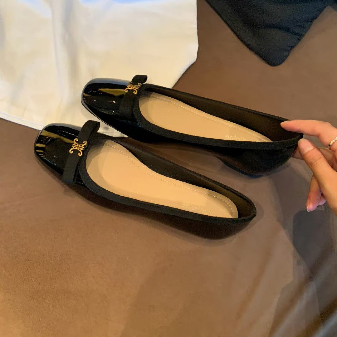 香港复古法式内增高方头单鞋女软底浅口蝴蝶结职业亮面工作通勤鞋