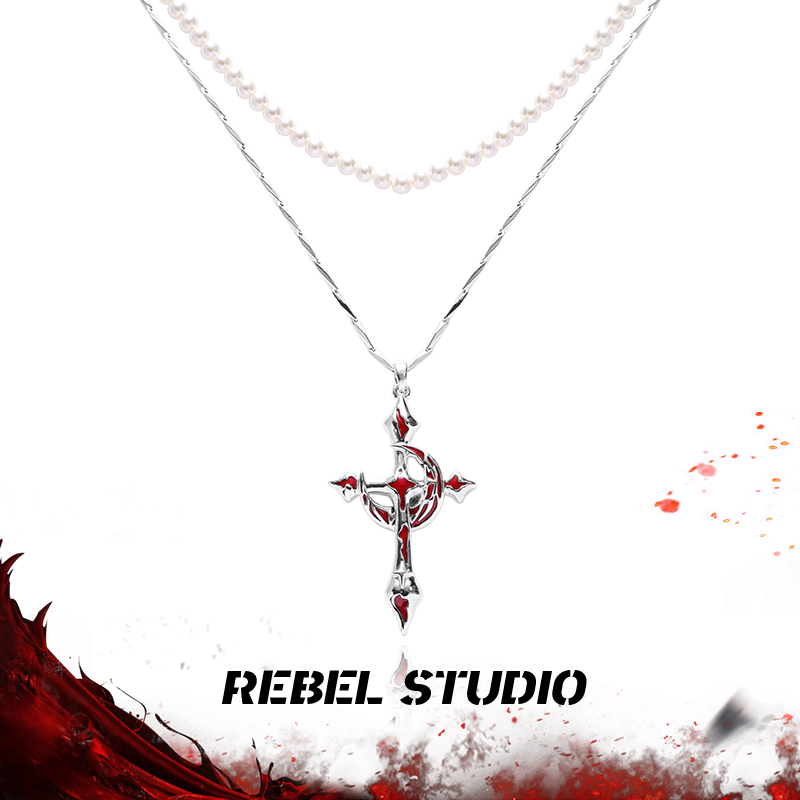 rebelstudio血月十字架项链女