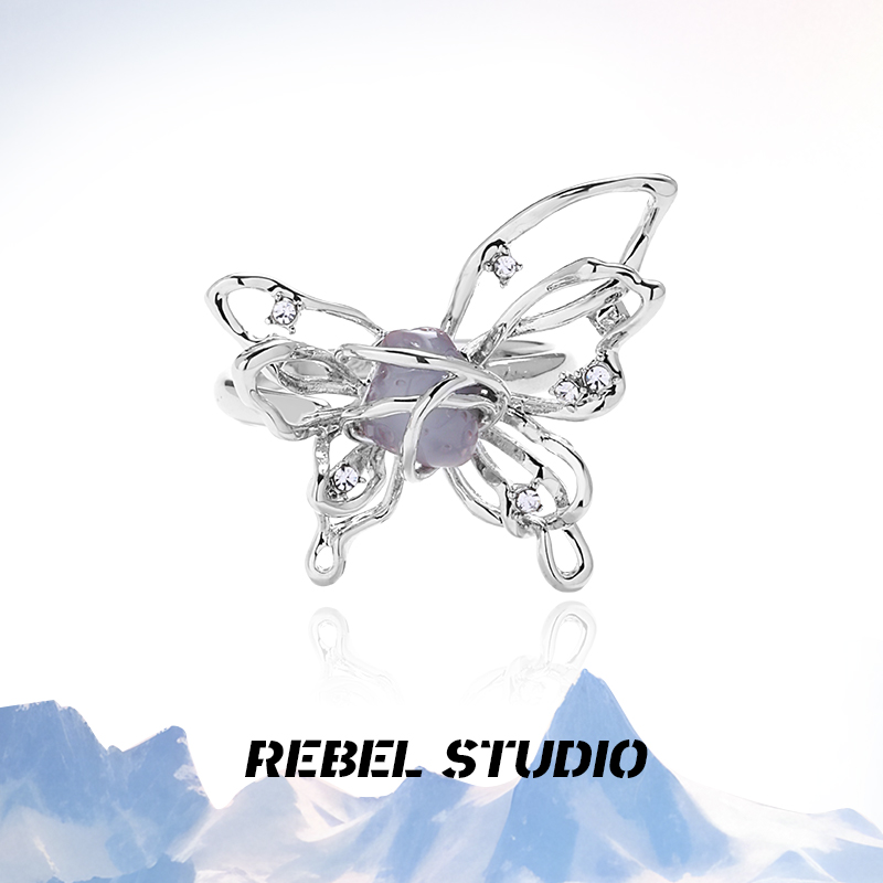 rebelstudio线条镂空蝴蝶戒指女