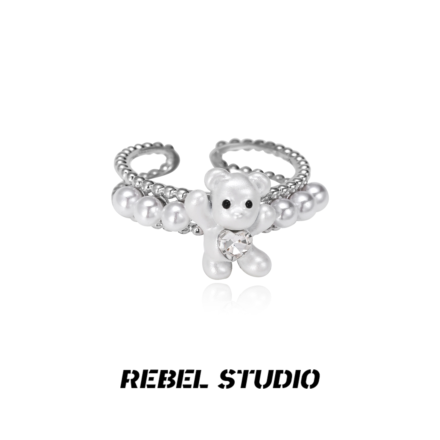 rebelstudio小熊珍珠戒指女款