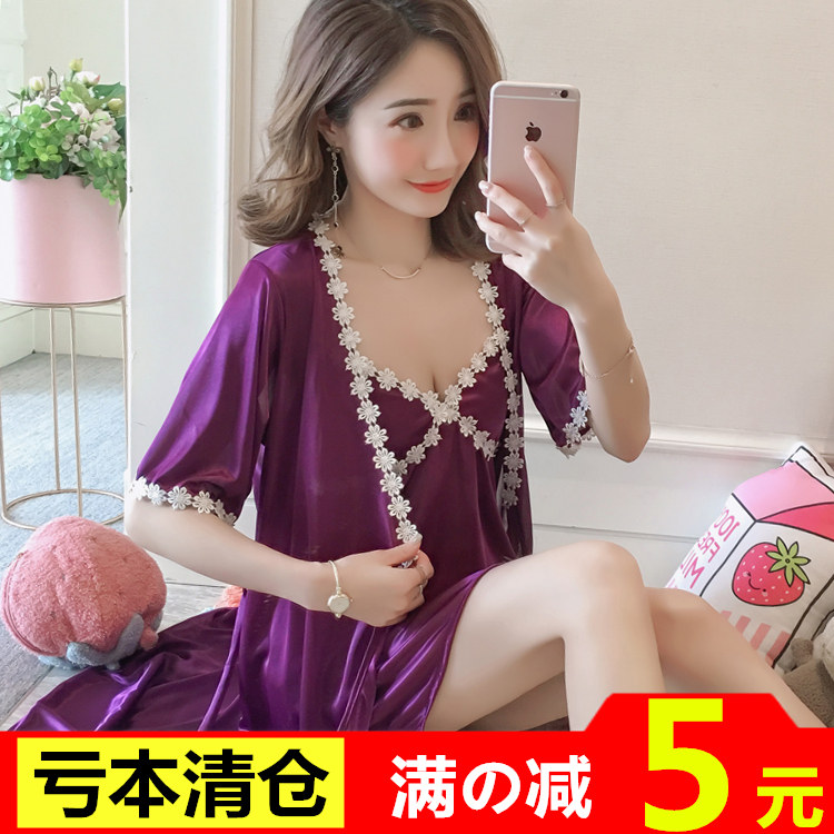 薄款蕾丝短袖性感家居服吊带睡裙