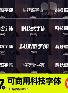 可商用字体免费无衬线无版权高端科技感标题英文中文字体包下载PS